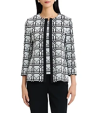 Ming Wang Monochrome Geometric Knit Jewel Neck Bracelet Sleeve Jacket