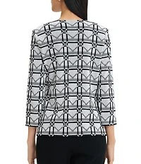 Ming Wang Monochrome Geometric Knit Jewel Neck Bracelet Sleeve Jacket