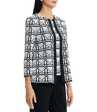 Ming Wang Monochrome Geometric Knit Jewel Neck Bracelet Sleeve Jacket