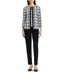 Ming Wang Monochrome Geometric Knit Jewel Neck Bracelet Sleeve Jacket