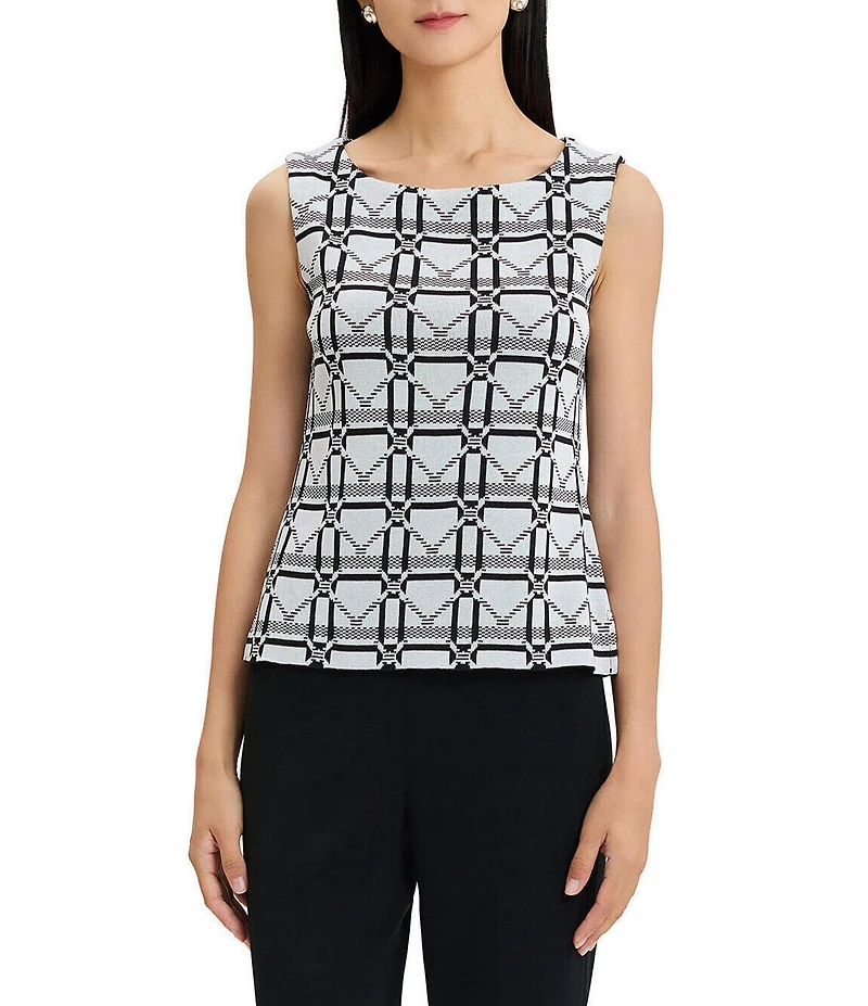 Ming Wang Monochrome Geometric Knit Round Neck Sleeveless Tank