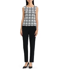 Ming Wang Monochrome Geometric Knit Round Neck Sleeveless Tank