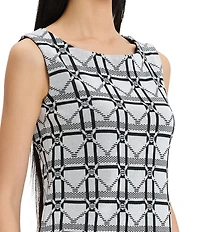 Ming Wang Monochrome Geometric Knit Round Neck Sleeveless Tank