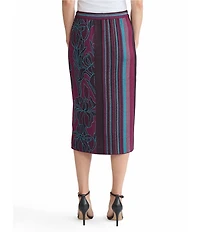 Ming Wang Multi-Pattern Jacquard Soft Knit Straight Midi Skirt