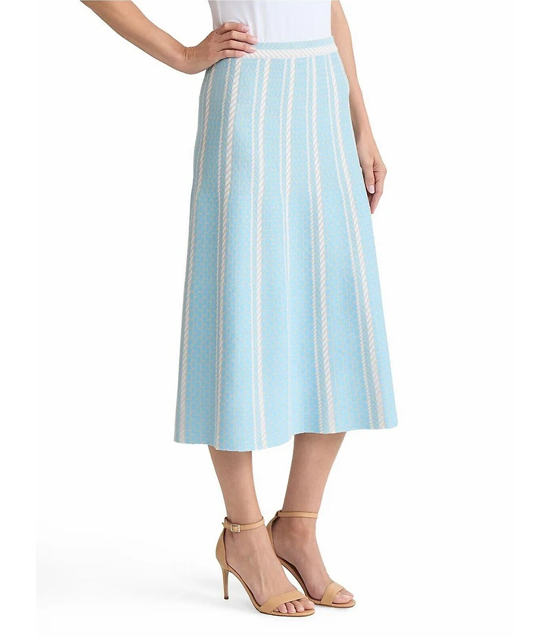 Ming Wang Coordinating Multi-Pattern Soft Knit A-Line Midi Skirt