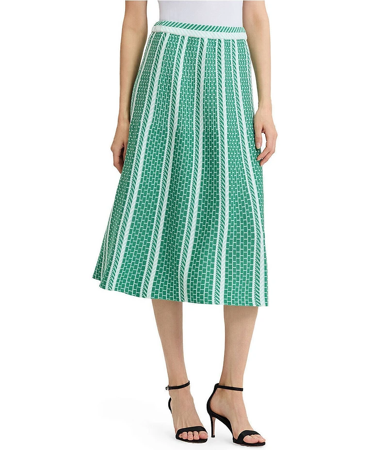 Ming Wang Coordinating Multi-Pattern Soft Knit A-Line Midi Skirt