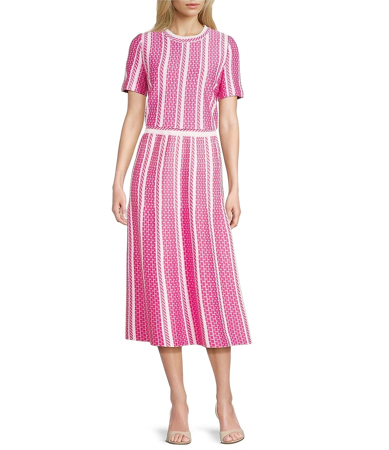 Ming Wang Coordinating Multi-Pattern Soft Knit A-Line Midi Skirt