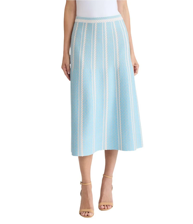 Ming Wang Coordinating Multi-Pattern Soft Knit A-Line Midi Skirt