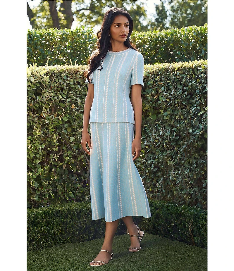 Ming Wang Coordinating Multi-Pattern Soft Knit A-Line Midi Skirt