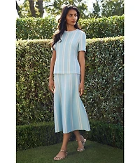 Ming Wang Coordinating Multi-Pattern Soft Knit A-Line Midi Skirt