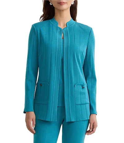 Ming Wang Multi Texture Knit Notch Collar Long Sleeve Jacket