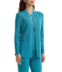 Ming Wang Multi Texture Knit Notch Collar Long Sleeve Jacket