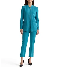 Ming Wang Multi Texture Knit Notch Collar Long Sleeve Jacket