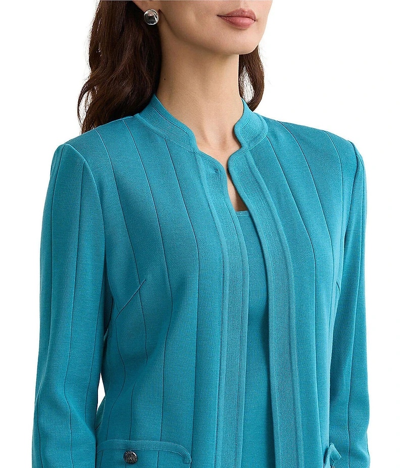 Ming Wang Multi Texture Knit Notch Collar Long Sleeve Jacket