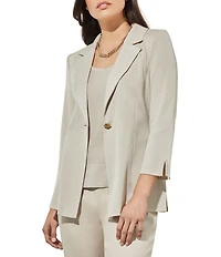 Ming Wang Notch Lapel 3/4 Sleeve One Button Knit Jacket