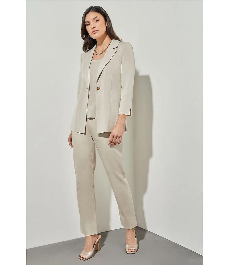 Ming Wang Notch Lapel 3/4 Sleeve One Button Knit Jacket