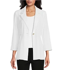 Ming Wang Notch Lapel 3/4 Sleeve One Button Knit Jacket