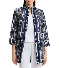 Ming Wang Novelty Pattern Print Stand Collar 3/4 Sleeve Topper Statement Jacket
