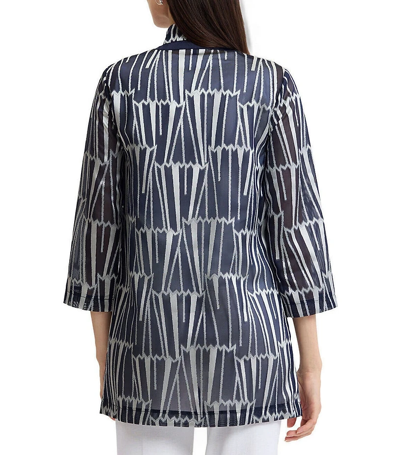 Ming Wang Novelty Pattern Print Stand Collar 3/4 Sleeve Topper Statement Jacket