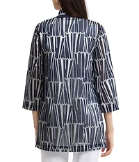 Ming Wang Novelty Pattern Print Stand Collar 3/4 Sleeve Topper Statement Jacket