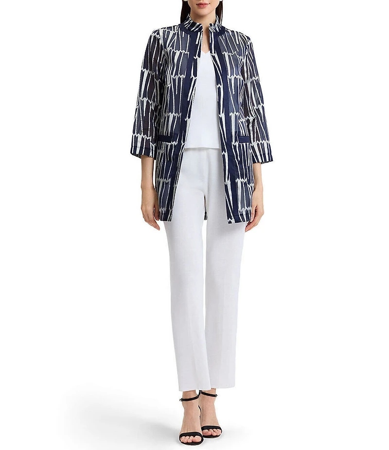Ming Wang Novelty Pattern Print Stand Collar 3/4 Sleeve Topper Statement Jacket