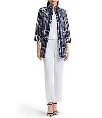 Ming Wang Novelty Pattern Print Stand Collar 3/4 Sleeve Topper Statement Jacket