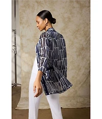 Ming Wang Novelty Pattern Print Stand Collar 3/4 Sleeve Topper Statement Jacket