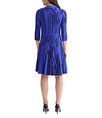 Ming Wang Petite Dual-Toned Soft Knit Split V-Neck 3/4 Sleeve Dress