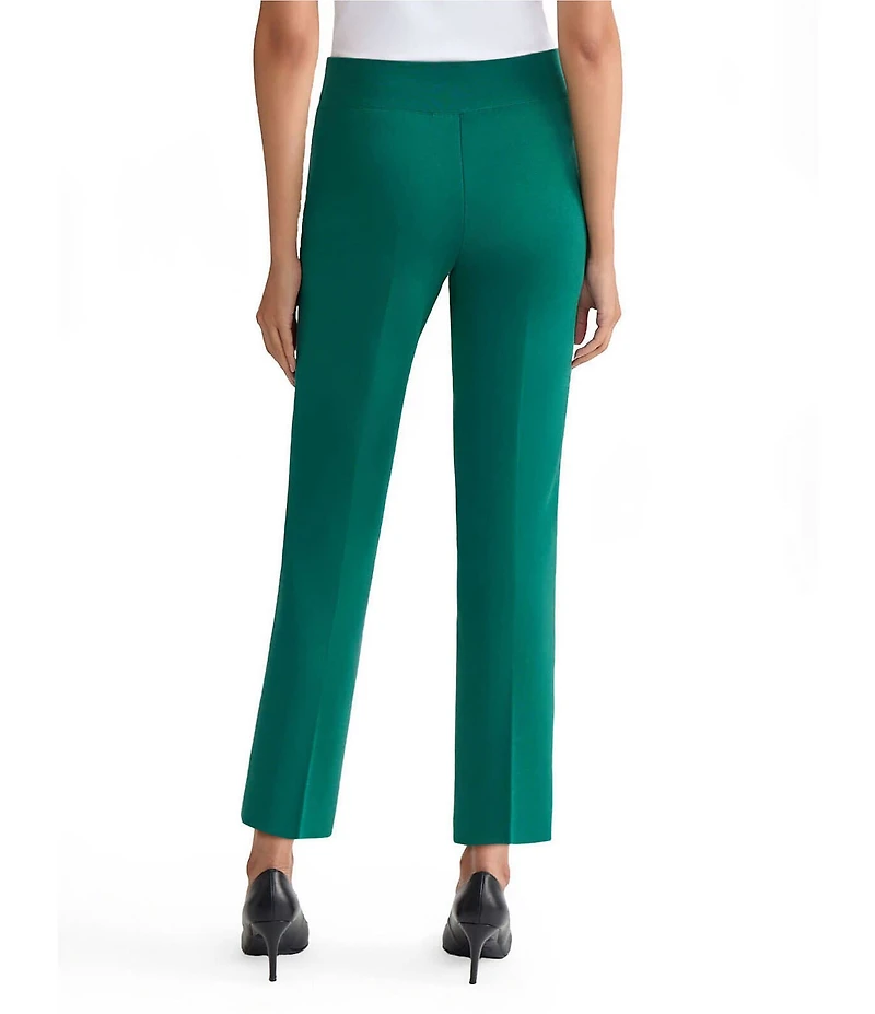 Ming Wang Petite Knit Elastic Waist Straight Leg Pull-On Ankle Pants