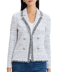 Ming Wang Petite Knit Eyelash Trim Notch Lapel Bracelet Sleeve Jacket
