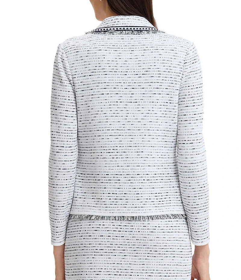 Ming Wang Petite Knit Eyelash Trim Notch Lapel Bracelet Sleeve Jacket