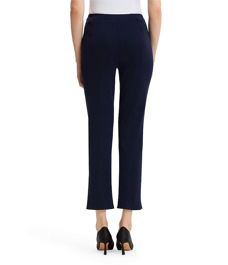 Ming Wang Petite Knit Flat Front Straight Leg Pull-On Pants