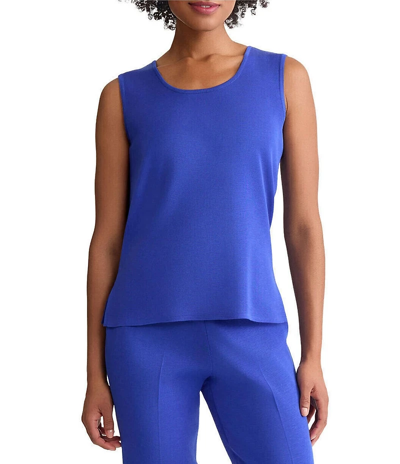 Ming Wang Petite Scoop Neck Sleeveless Side Slit Knit Tank Top