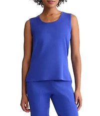 Ming Wang Petite Scoop Neck Sleeveless Side Slit Knit Tank Top