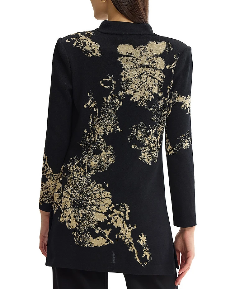 Ming Wang Petite Size Jacquard Floral Lurex Knit Long Sleeve Jacket