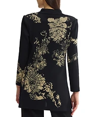 Ming Wang Petite Size Jacquard Floral Lurex Knit Long Sleeve Jacket