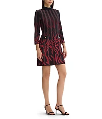 Ming Wang Petite Size Jacquard Knit Animal Stripe Print Mock Neck Bracelet Sleeve Sheath Dress