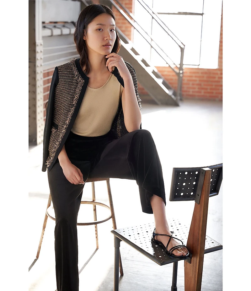 Ming Wang Petite Size Scoop Neck Sleeveless Side Slit Metallic Shimmer Knit Tank