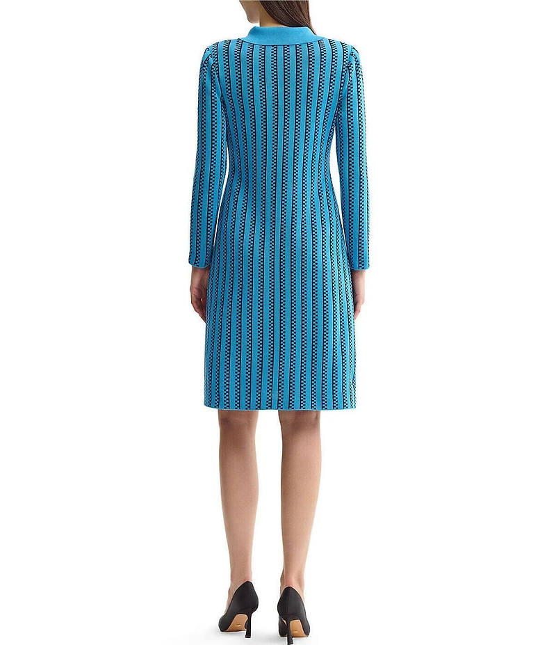 Ming Wang Petite Size Wrinkle-Resistant Faux Double Breasted Knit Notch Collar Long Sleeve Dress