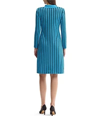 Ming Wang Petite Size Wrinkle-Resistant Faux Double Breasted Knit Notch Collar Long Sleeve Dress