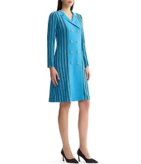 Ming Wang Petite Size Wrinkle-Resistant Faux Double Breasted Knit Notch Collar Long Sleeve Dress