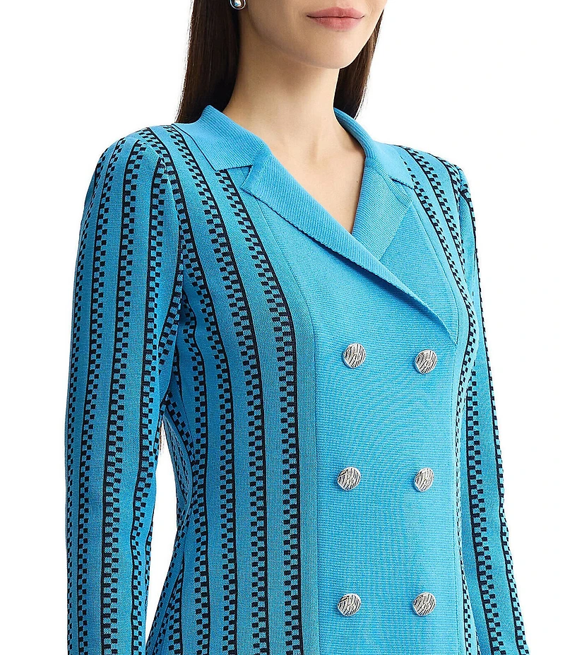 Ming Wang Petite Size Wrinkle-Resistant Faux Double Breasted Knit Notch Collar Long Sleeve Dress