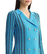 Ming Wang Petite Size Wrinkle-Resistant Faux Double Breasted Knit Notch Collar Long Sleeve Dress