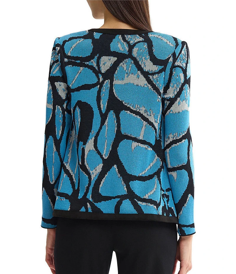 Ming Wang Petite Size Wrinkle-Resistant Jacquard Knit Abstract Long Sleeve Jacket