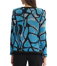 Ming Wang Petite Size Wrinkle-Resistant Jacquard Knit Abstract Long Sleeve Jacket