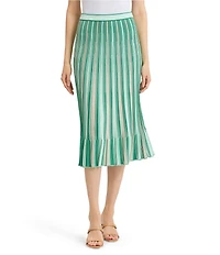Ming Wang Petite Soft Stripe Knit Pull-On Flounce Skirt