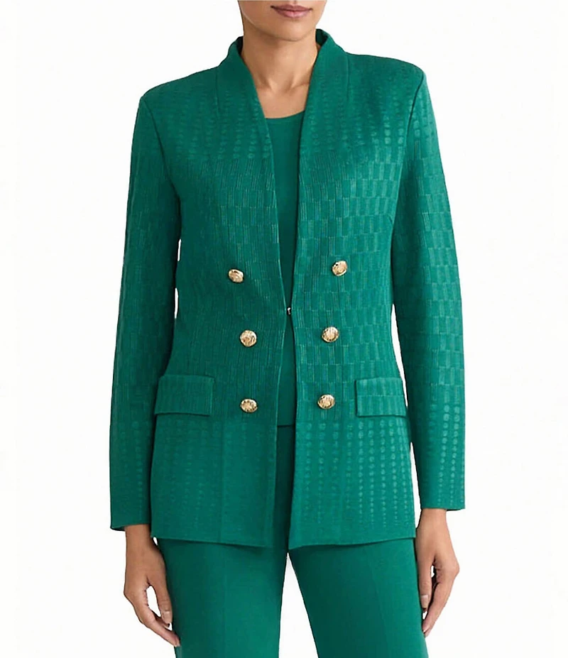 Ming Wang Petite Tailored Tonal Multi-Stitch Knit V-Neck Bracelet Sleeve Jacket