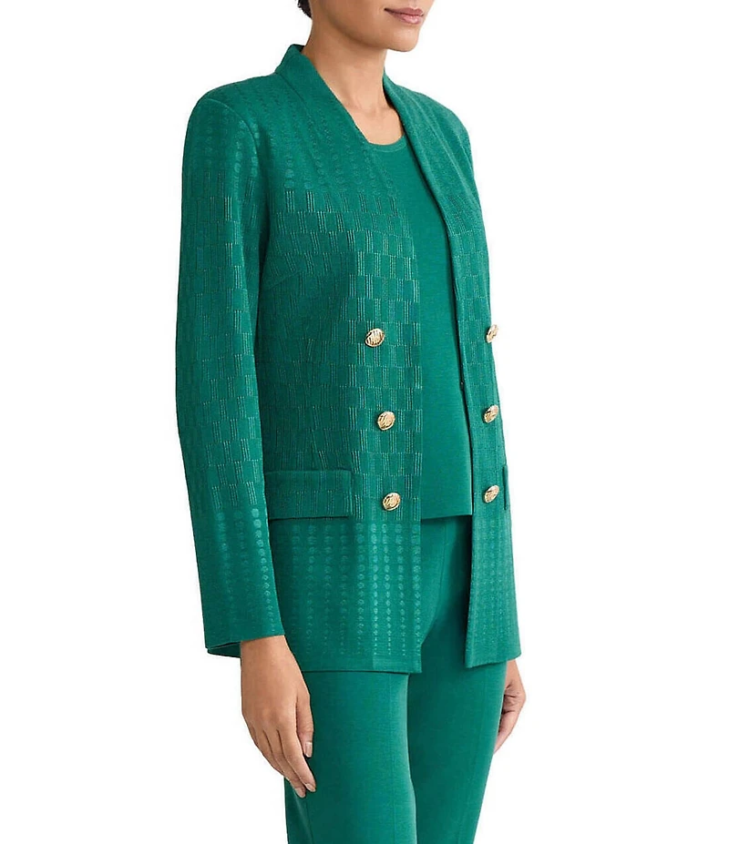 Ming Wang Petite Tailored Tonal Multi-Stitch Knit V-Neck Bracelet Sleeve Jacket