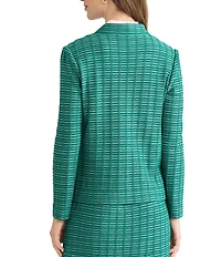 Ming Wang Petite Tweed Knit Wing Collar Long Sleeve Jacket