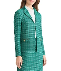 Ming Wang Petite Tweed Knit Wing Collar Long Sleeve Jacket